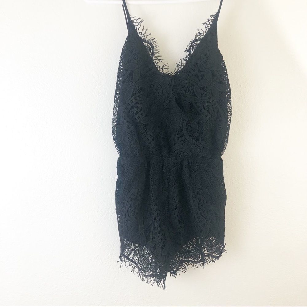 Maddy K Black Lace Romper Spaghetti strap  size S
